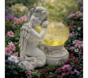 abc HOME Engel mit LED-Beleuchtung und Solarpanel, Polyresin, Crackle-Effekt Bild 2