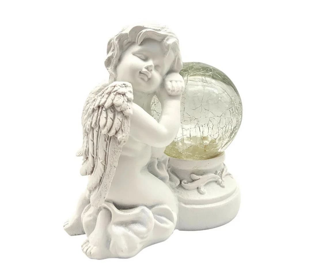 abc HOME Engel mit LED-Beleuchtung und Solarpanel, Polyresin, Crackle-Effekt - Bild 4