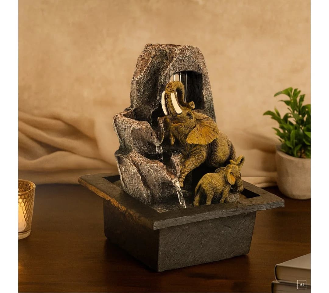 abc HOME Zimmerbrunnen Elefanten mit LED und Wasserpumpe - Bild 2