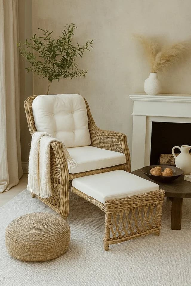 Rattanstuhl HOME AFFAIRE Grau Rattan Handarbeit - Bild 3