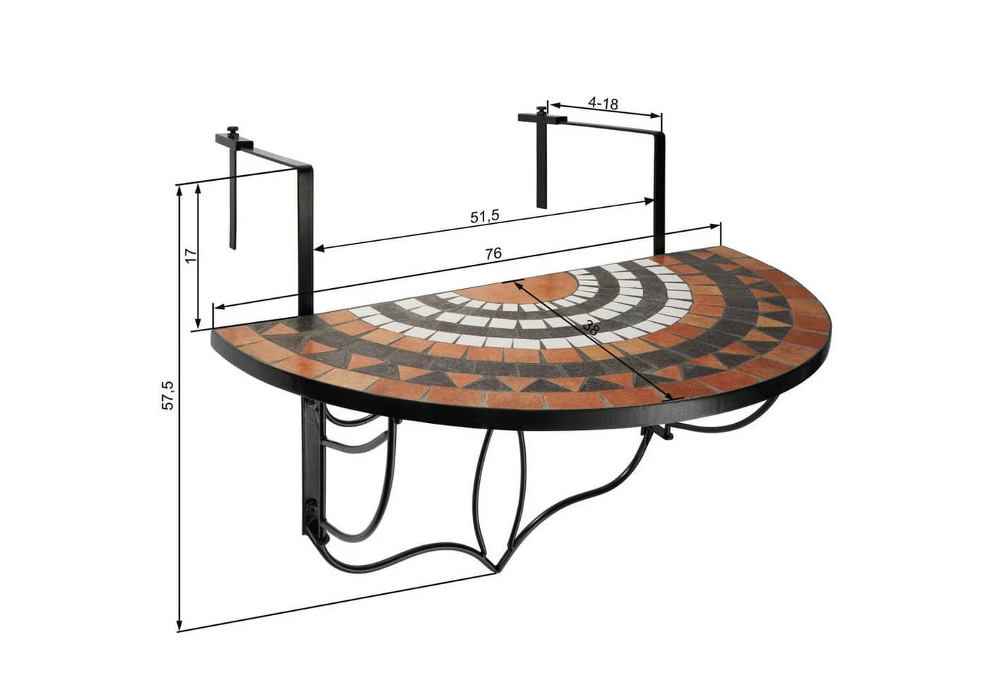 moebel-direkt-online Balkonhängetisch Bodo Mosaik Terracotta Schwarz - Bild 5