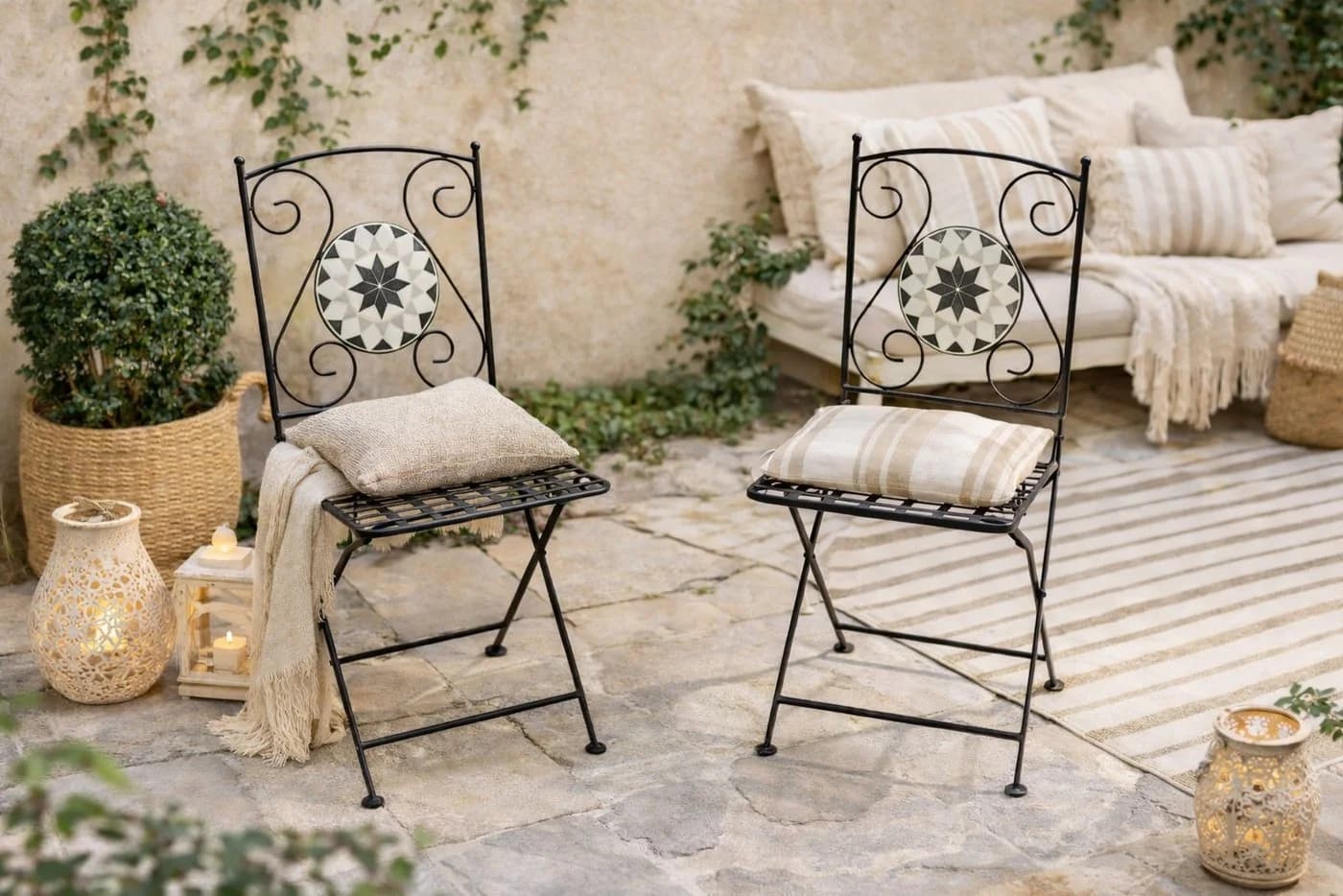 moebel-direkt-online Gartenstuhl Eisen Schwarz Mosaik 2er Set Klappbar - Bild 2