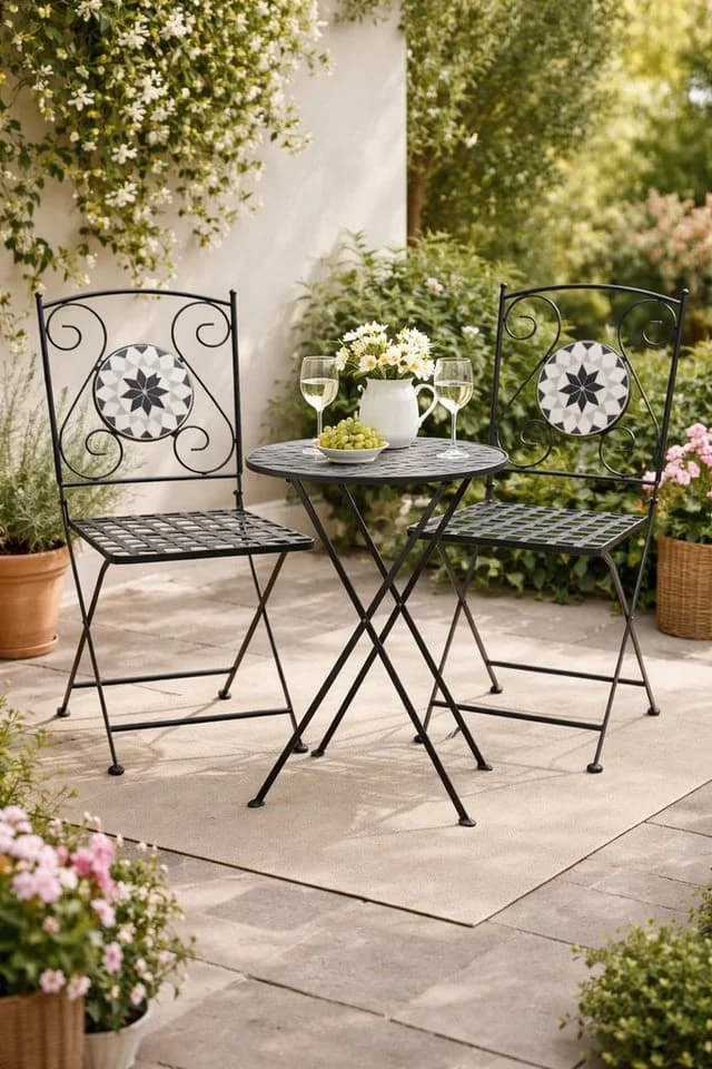 moebel-direkt-online Gartenstuhl Eisen Schwarz Mosaik 2er Set Klappbar - Bild 3