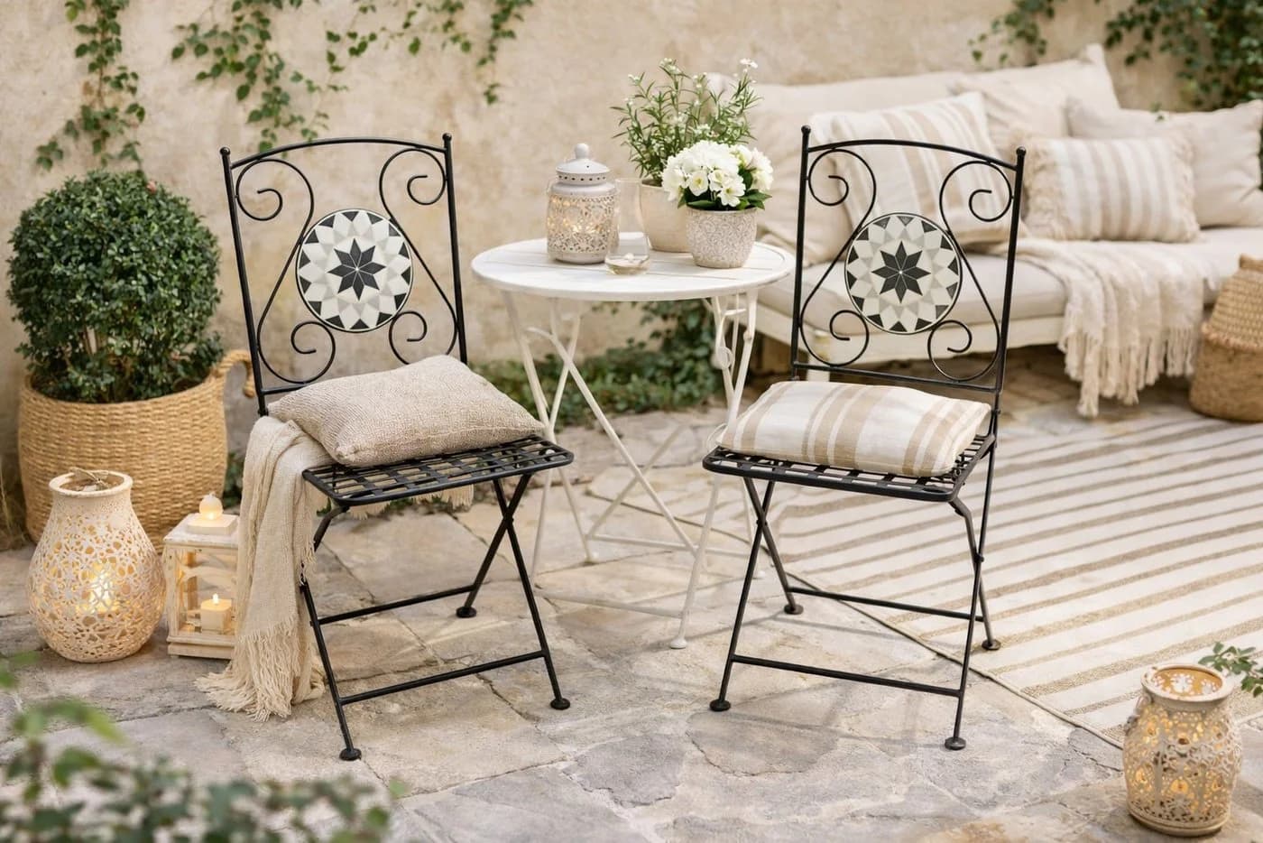 moebel-direkt-online Gartenstuhl Eisen Schwarz Mosaik 2er Set Klappbar - Bild 4