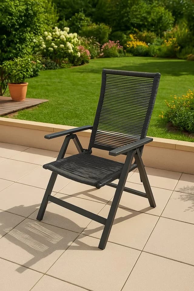 belavi Klappstuhl Rope-Klappsessel, verstellbarer Gartenstuhl klappbar mit Armlehnen, wetterfest & UV-beständig, grau - Bild 3