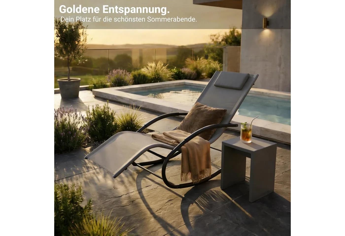NovaTerra Sonnenliege Gartenliege Anthrazit Metall Polyester