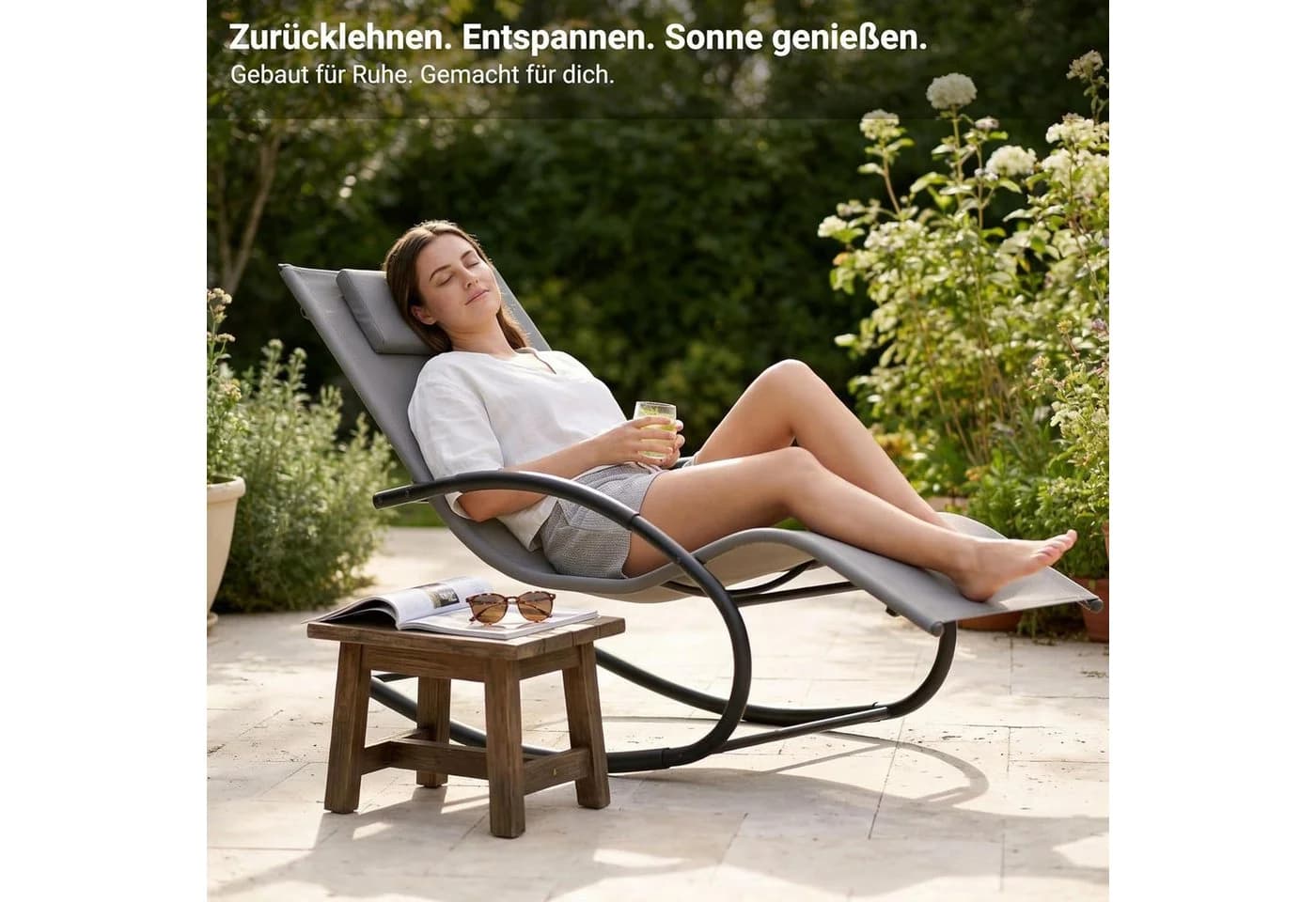 NovaTerra Sonnenliege Gartenliege Anthrazit Metall Polyester - Bild 4