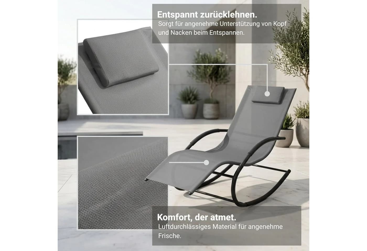 NovaTerra Sonnenliege Gartenliege Anthrazit Metall Polyester - Bild 5