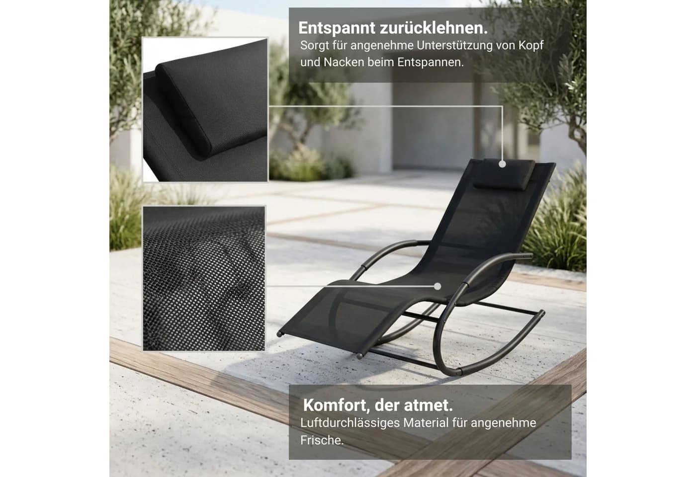 NovaTerra Gartenlounge-Set Premium Sun Lounger Schwarz Wetterfest - Bild 4