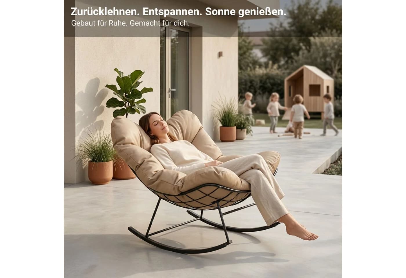 NovaTerra Schaukelstuhl mit Kissen Taupe Modern