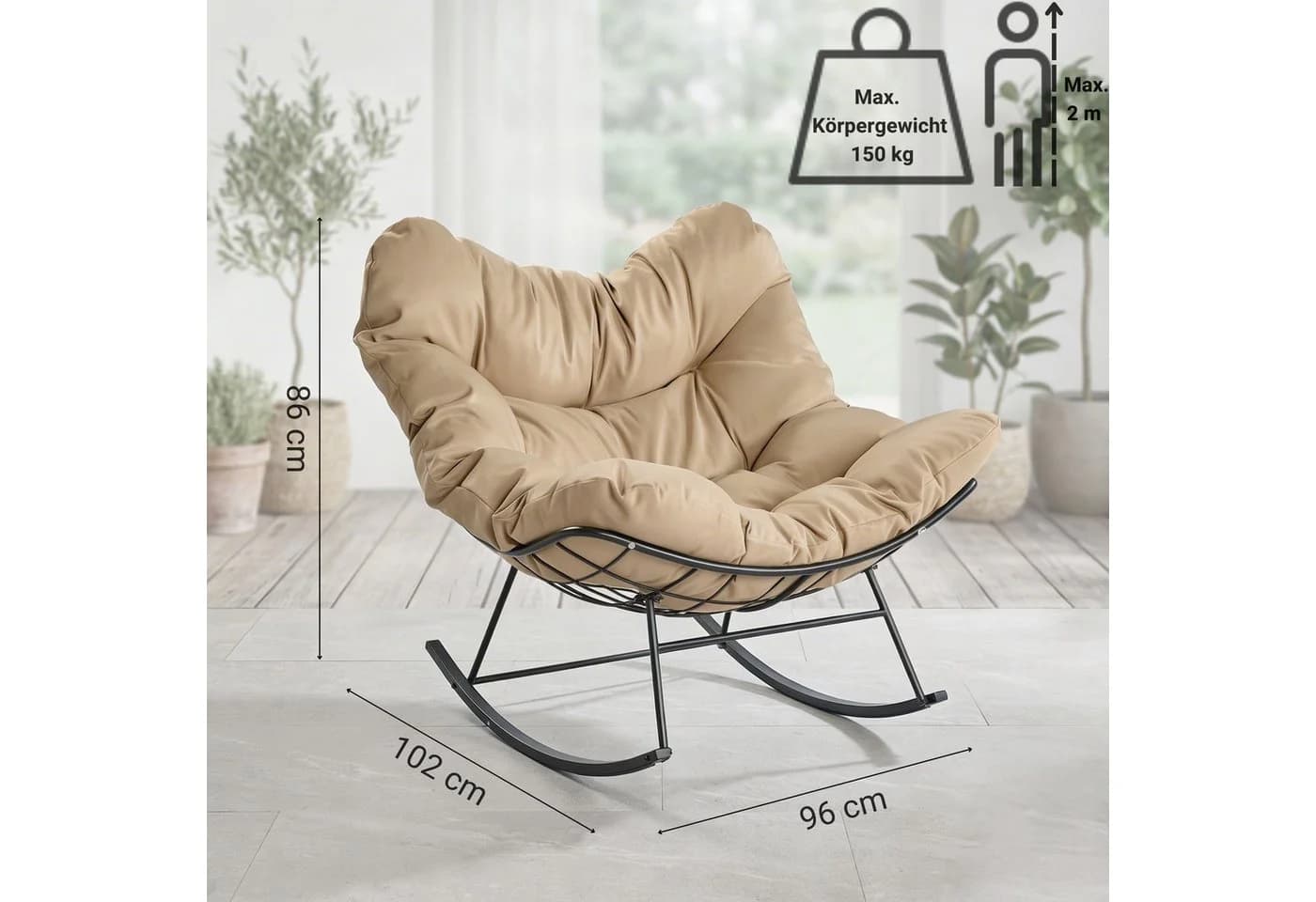 NovaTerra Schaukelstuhl mit Kissen Taupe Modern - Bild 3