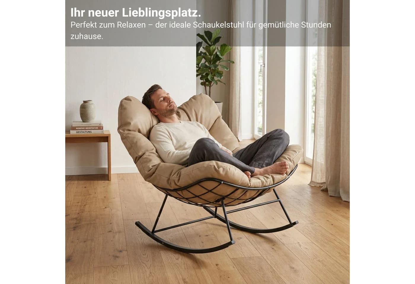 NovaTerra Schaukelstuhl mit Kissen Taupe Modern - Bild 4