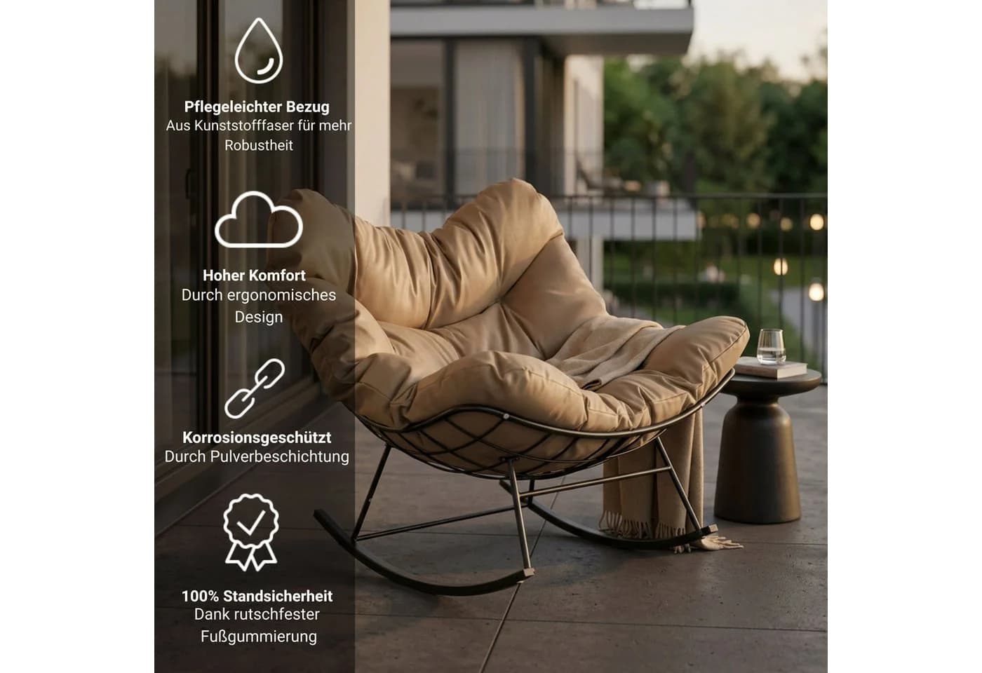 NovaTerra Schaukelstuhl mit Kissen Taupe Modern - Bild 5