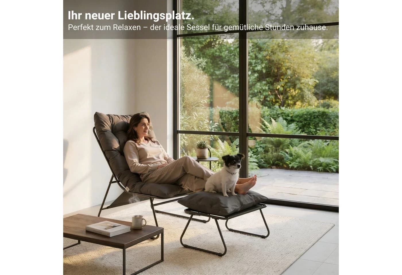 NovaTerra Gartenlounge-Set 3-tlg. Sessel mit Fußstütze & Tisch
