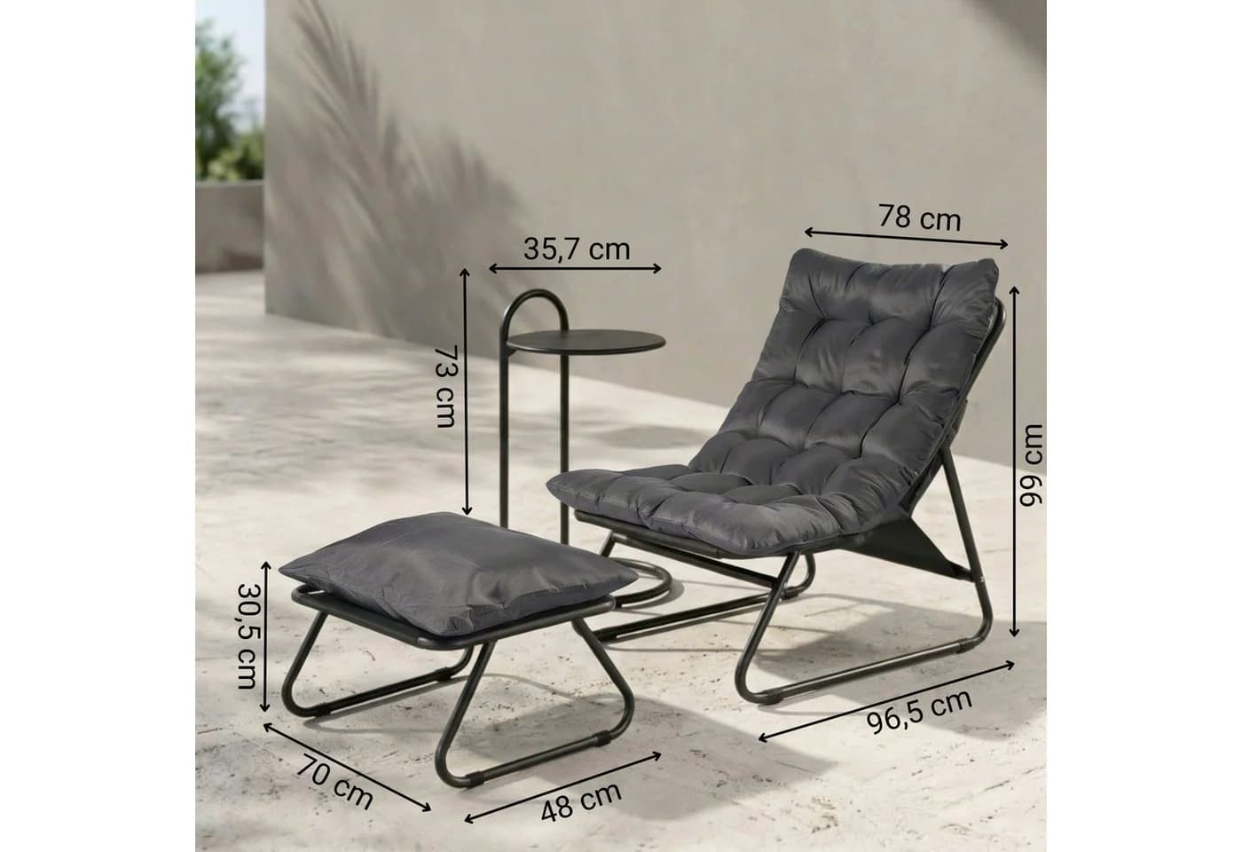 NovaTerra Gartenlounge-Set 3-tlg. Sessel mit Fußstütze & Tisch - Bild 3