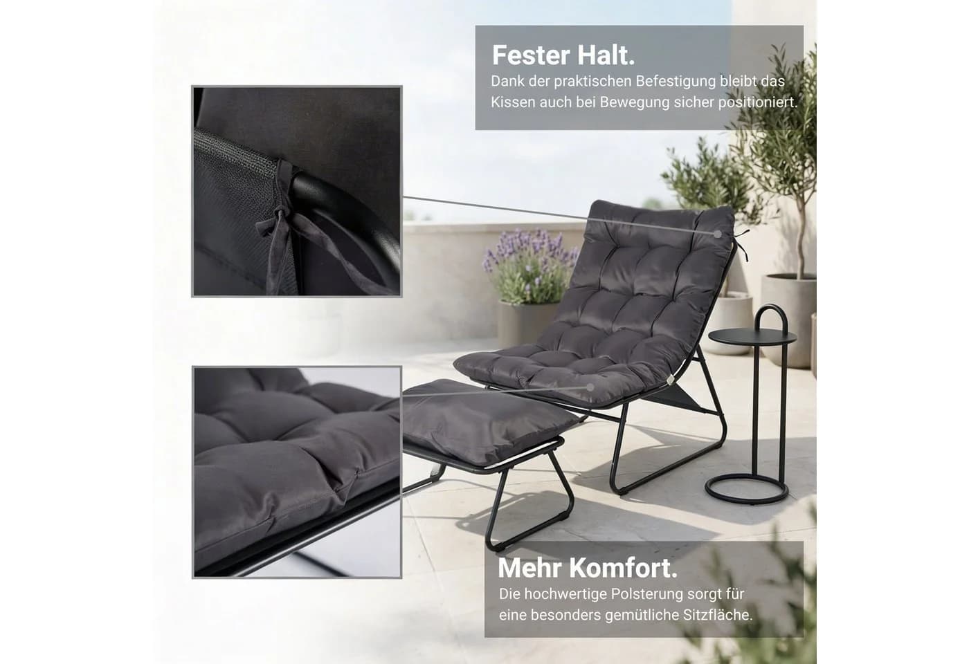 NovaTerra Gartenlounge-Set 3-tlg. Sessel mit Fußstütze & Tisch - Bild 5