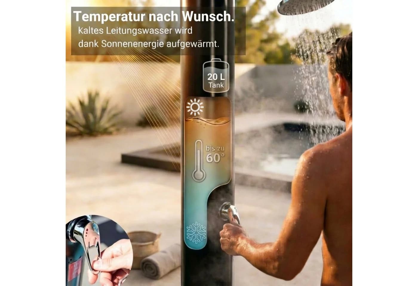 NovaTerra Solardusche mit Bodenelement & Schutzhaube - Bild 3