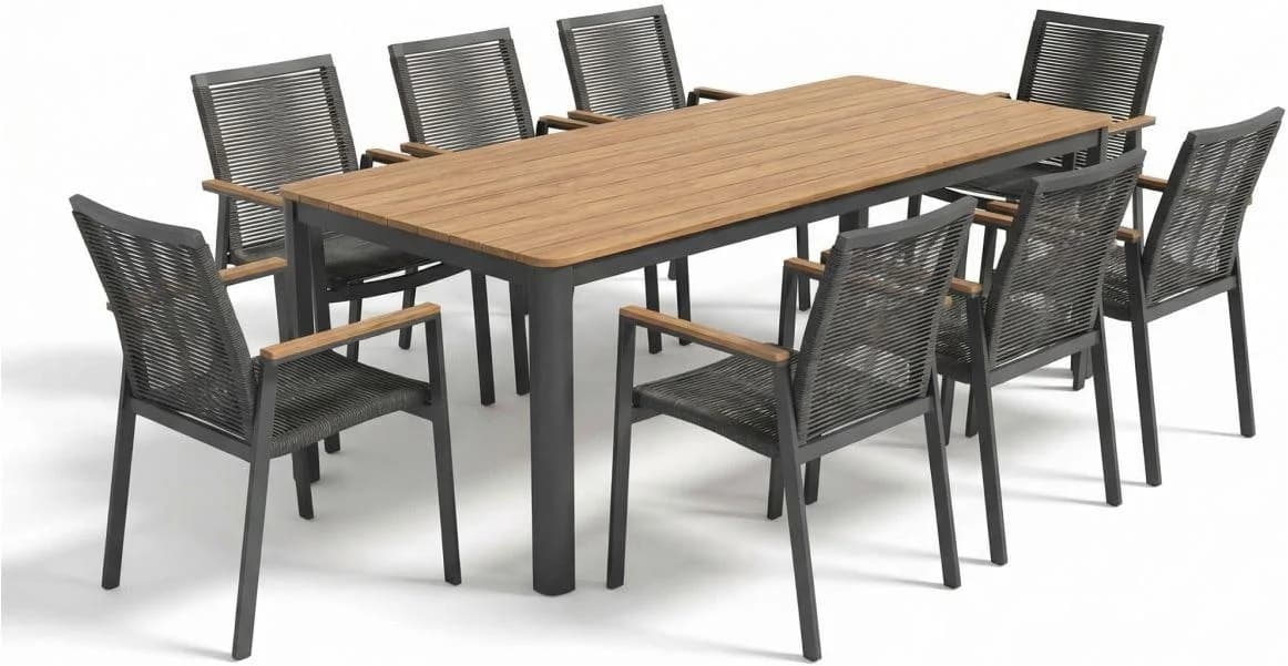 AMBIENTE HAUS Garten-Essgruppe 8er Set Aluminium Grau