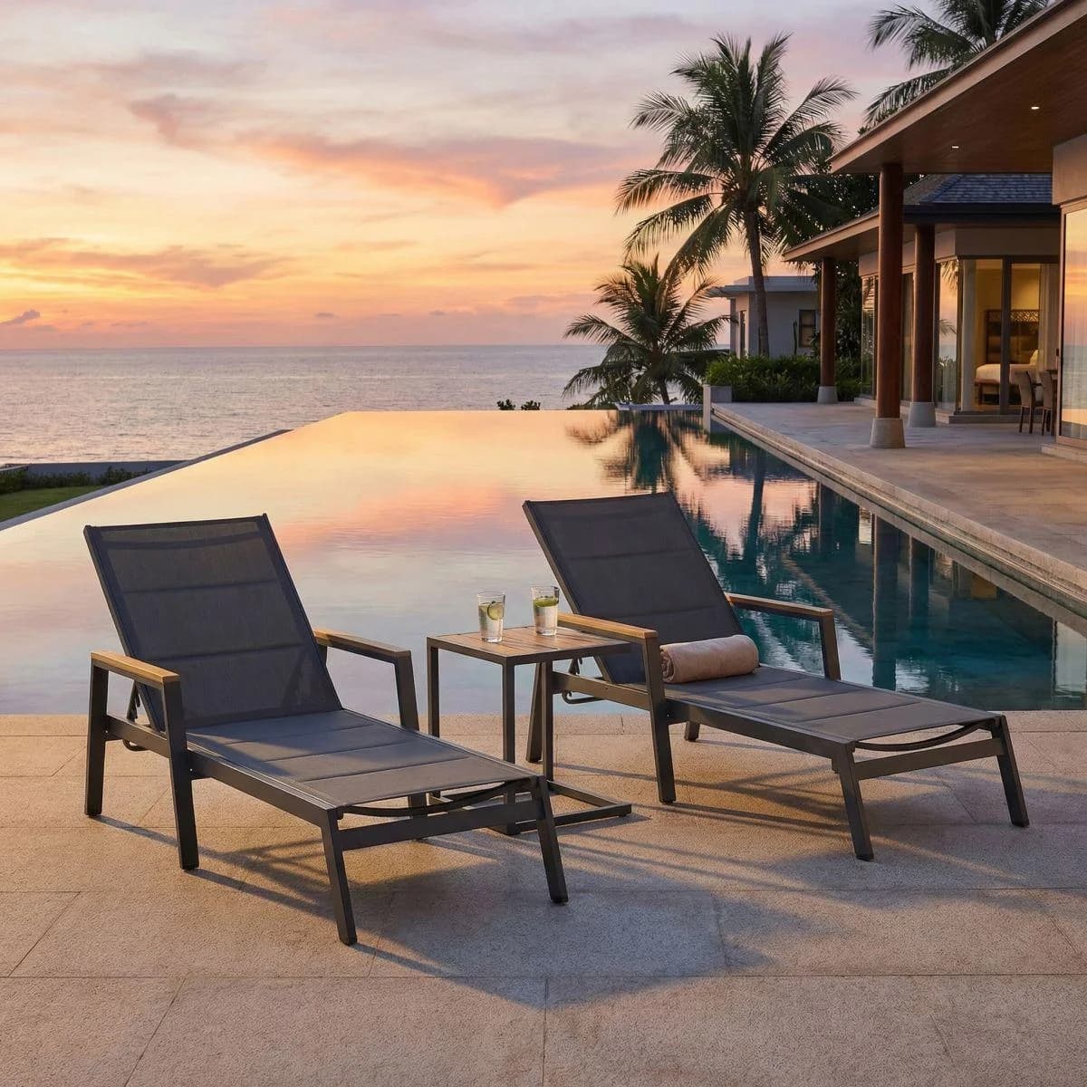AMBIENTE HAUS Loungeset 2er Set mit Tisch Alu grau