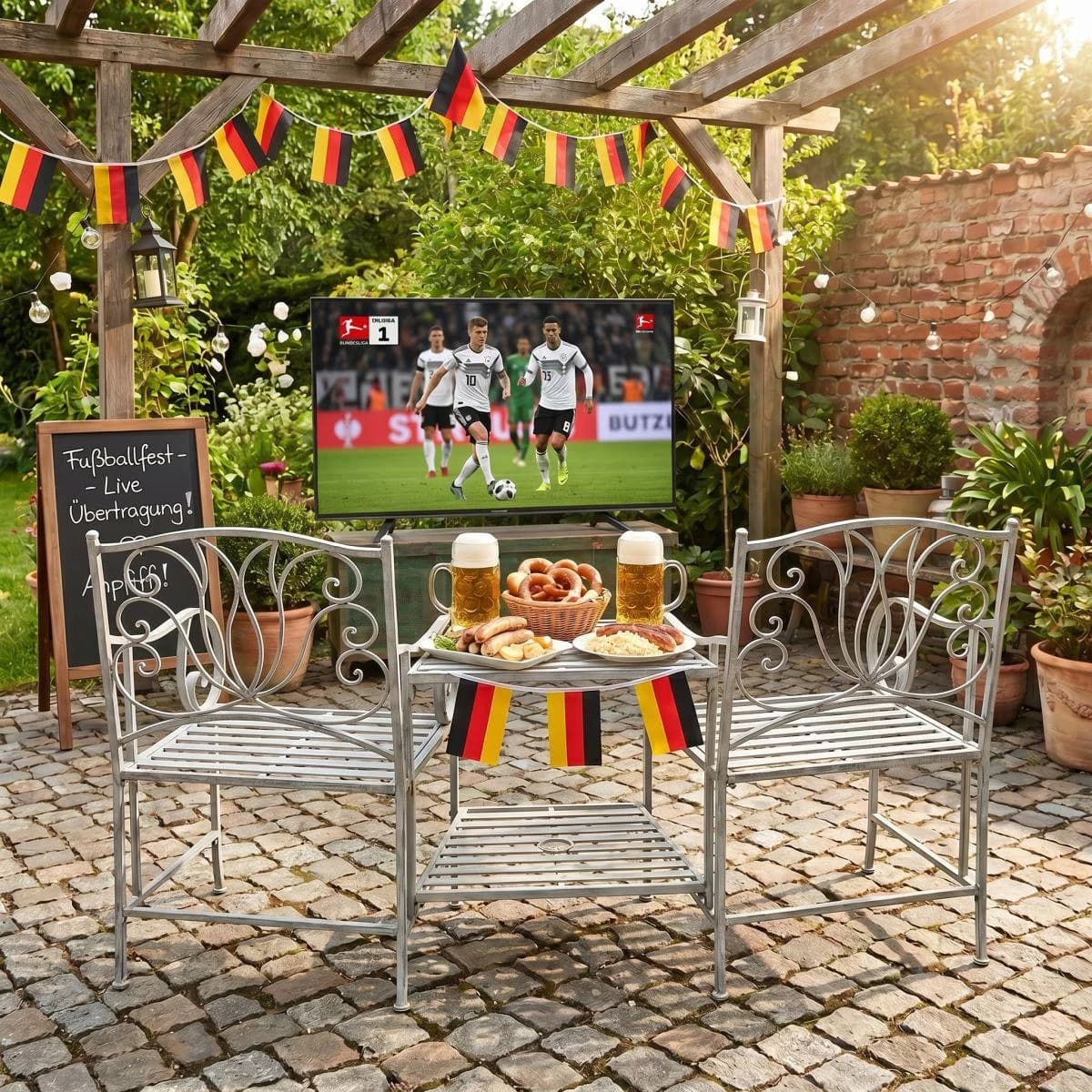 Sitzgruppe AMBIENTE HAUS Grau Metall Gartenmöbel-Set
