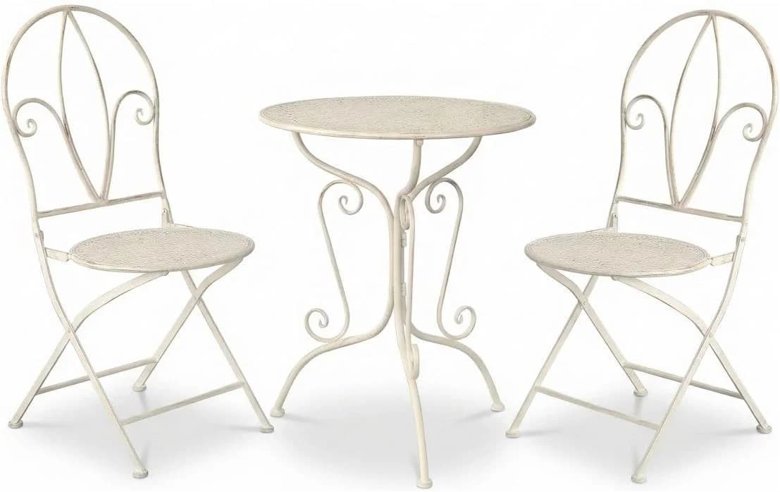 AMBIENTE HAUS Bistro-Set Tisch & 2 Stühle Vintage-Weiß Eisen