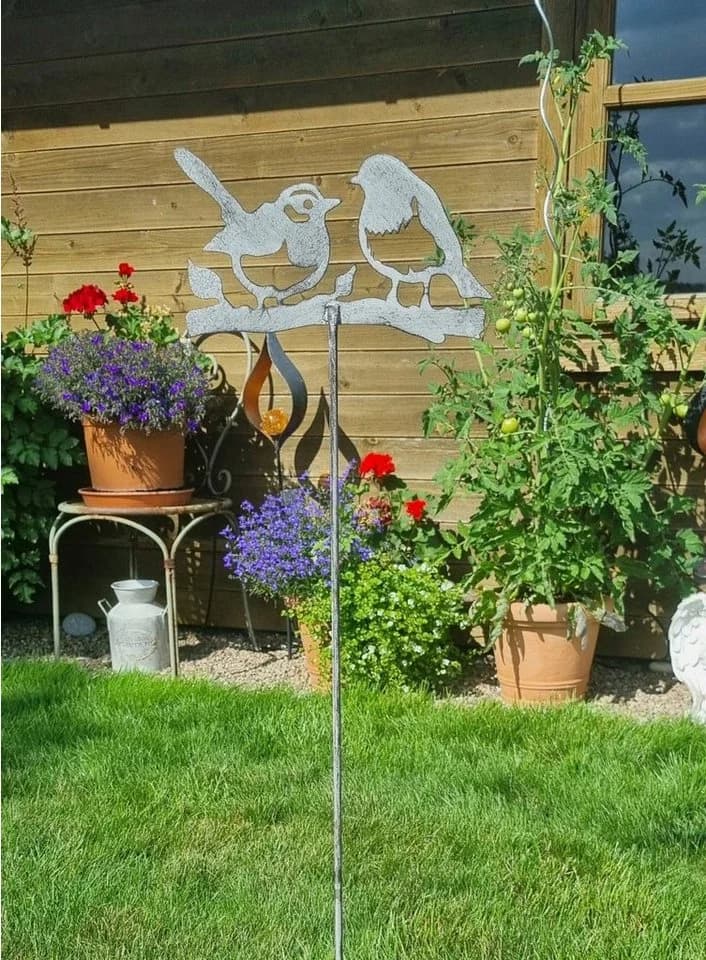 AMBIENTE HAUS Gartenstecker Vogel Grau Metall Handarbeit - Bild 4