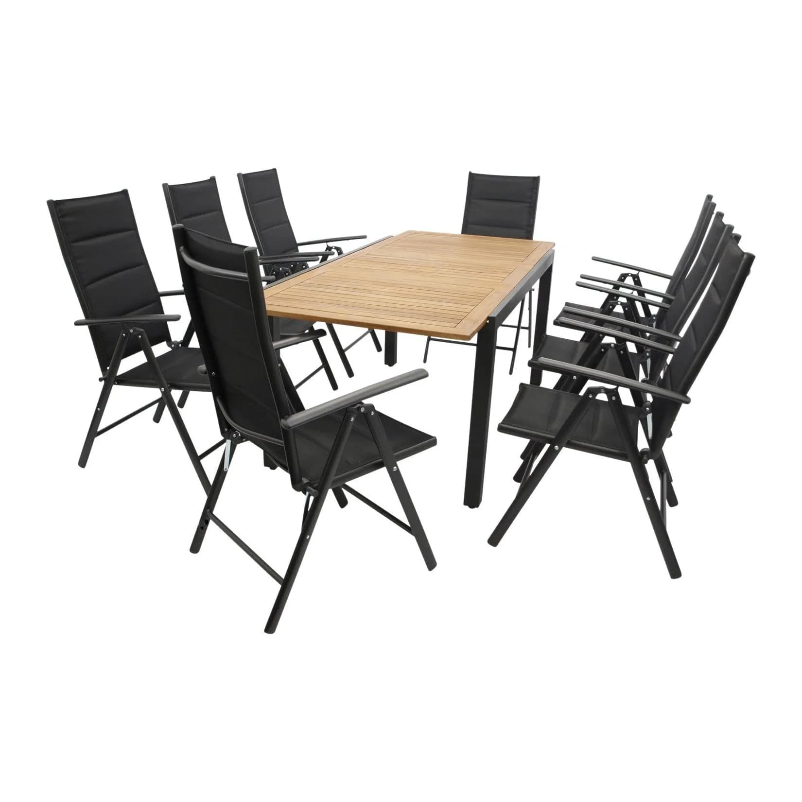 DEGAMO Garten-Essgruppe MILOS 9-teilig mit 8 Klappsesseln und Ausziehtisch