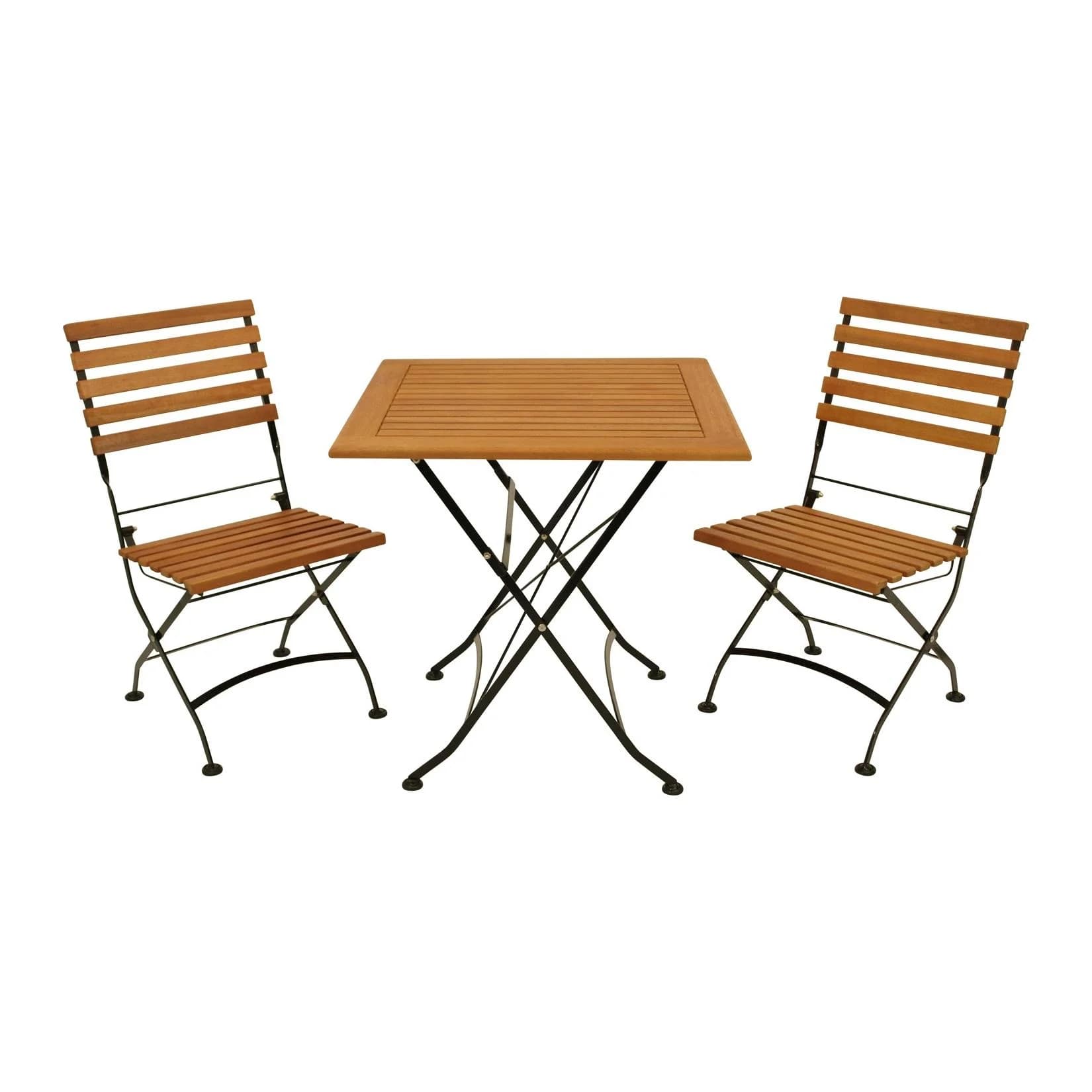 DEGAMO Klappgarnitur HOFGARTEN 3-teilig Flachstahl Schwarz Eukalyptus FSC®-zertifiziert
