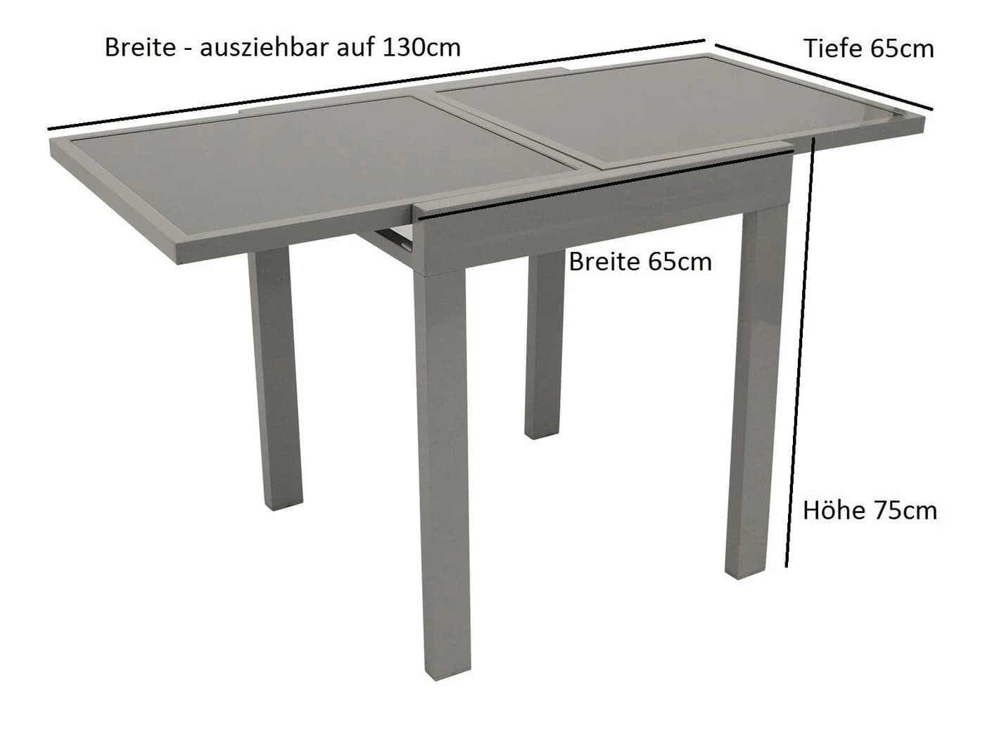 DEGAMO Balkon-Ausziehtisch AMALFI Silber Grau Aluminium Glas - Bild 5