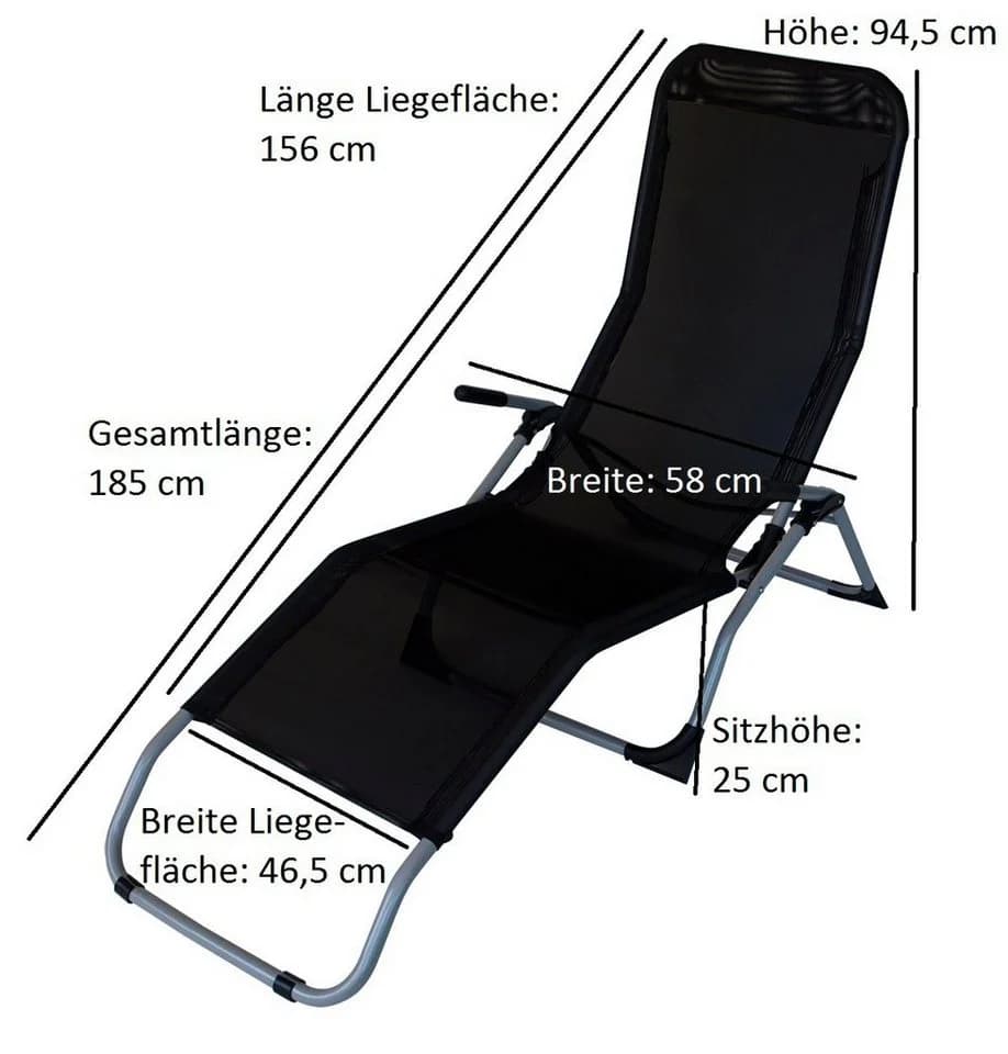 DEGAMO Wellnessliege SYLT - Faltbar & Kippbar, Stahl/Schwarz - Bild 4