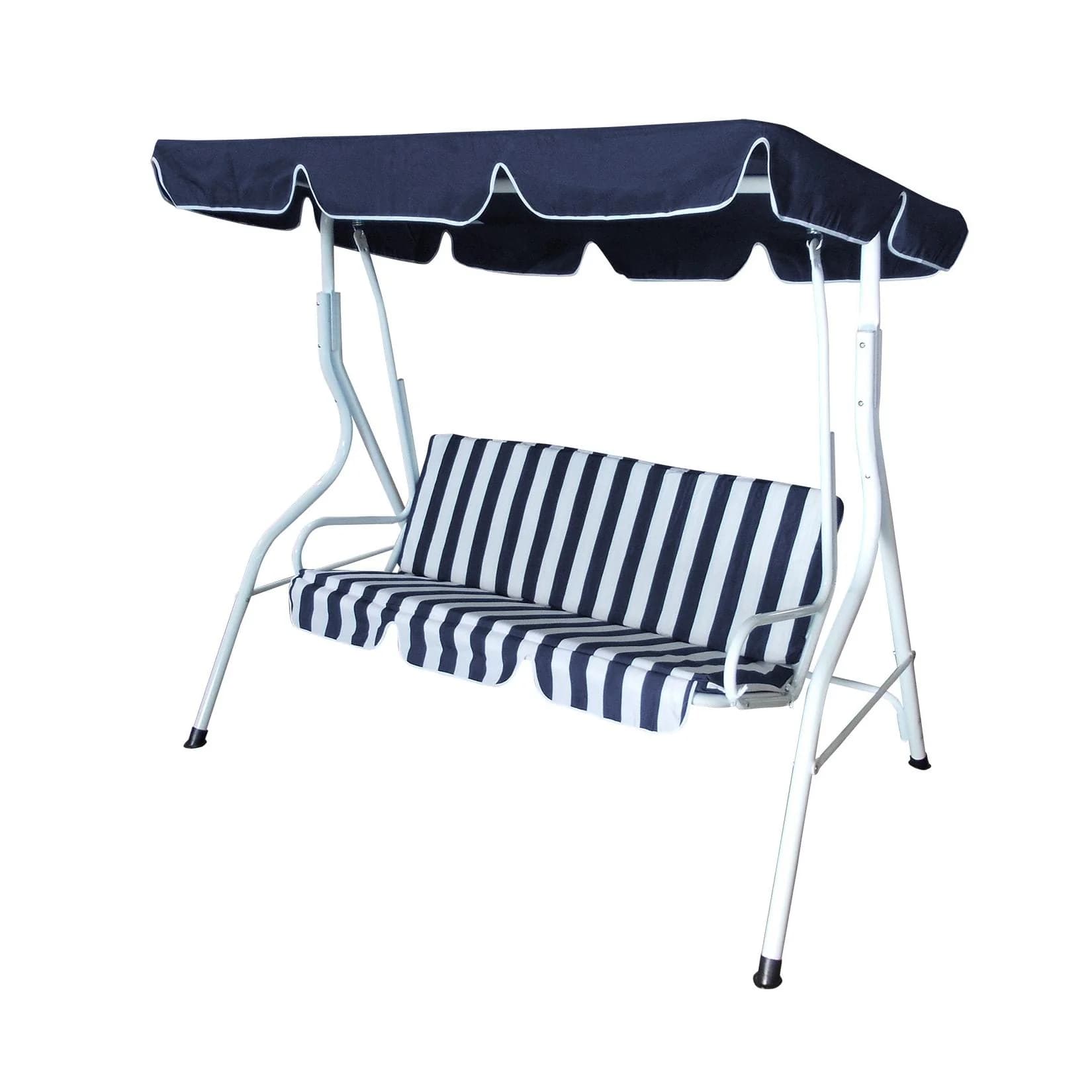 DEGAMO Hollywoodschaukel FLORIDA 3-sitzer Weiss/Blau - Wetterfestes Gestell