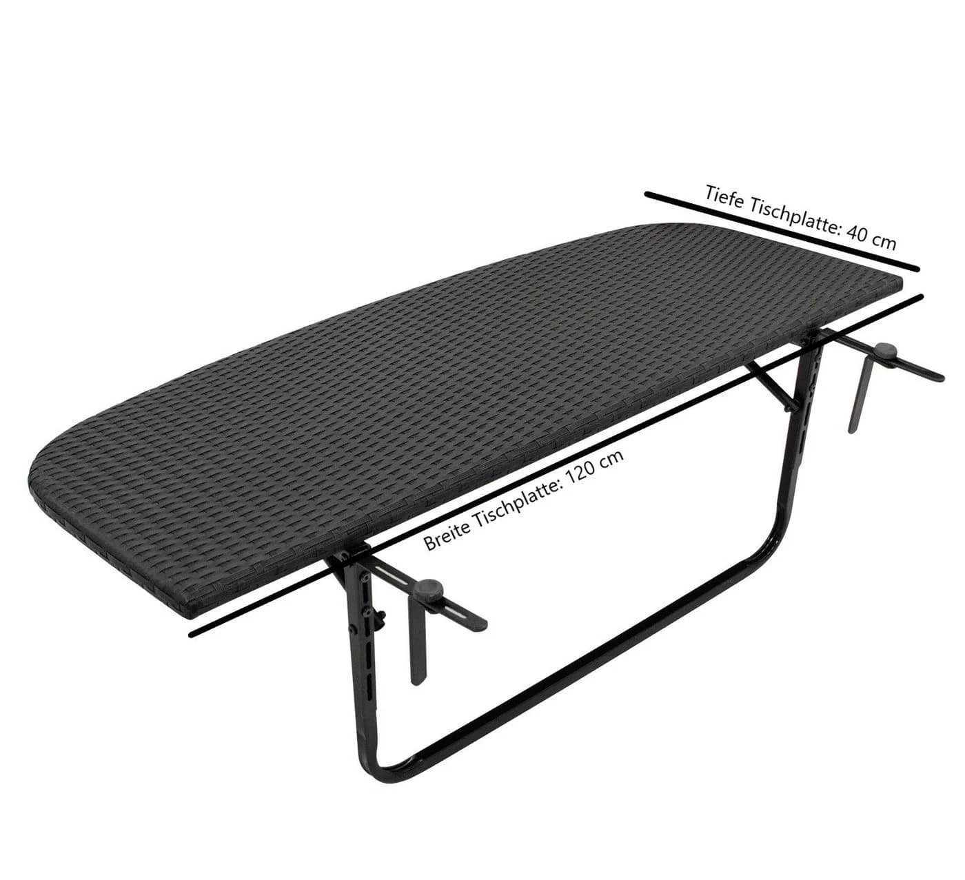 DEGAMO Balkonhängetisch 120x40cm Metall Polyrattan Schwarz - Bild 4