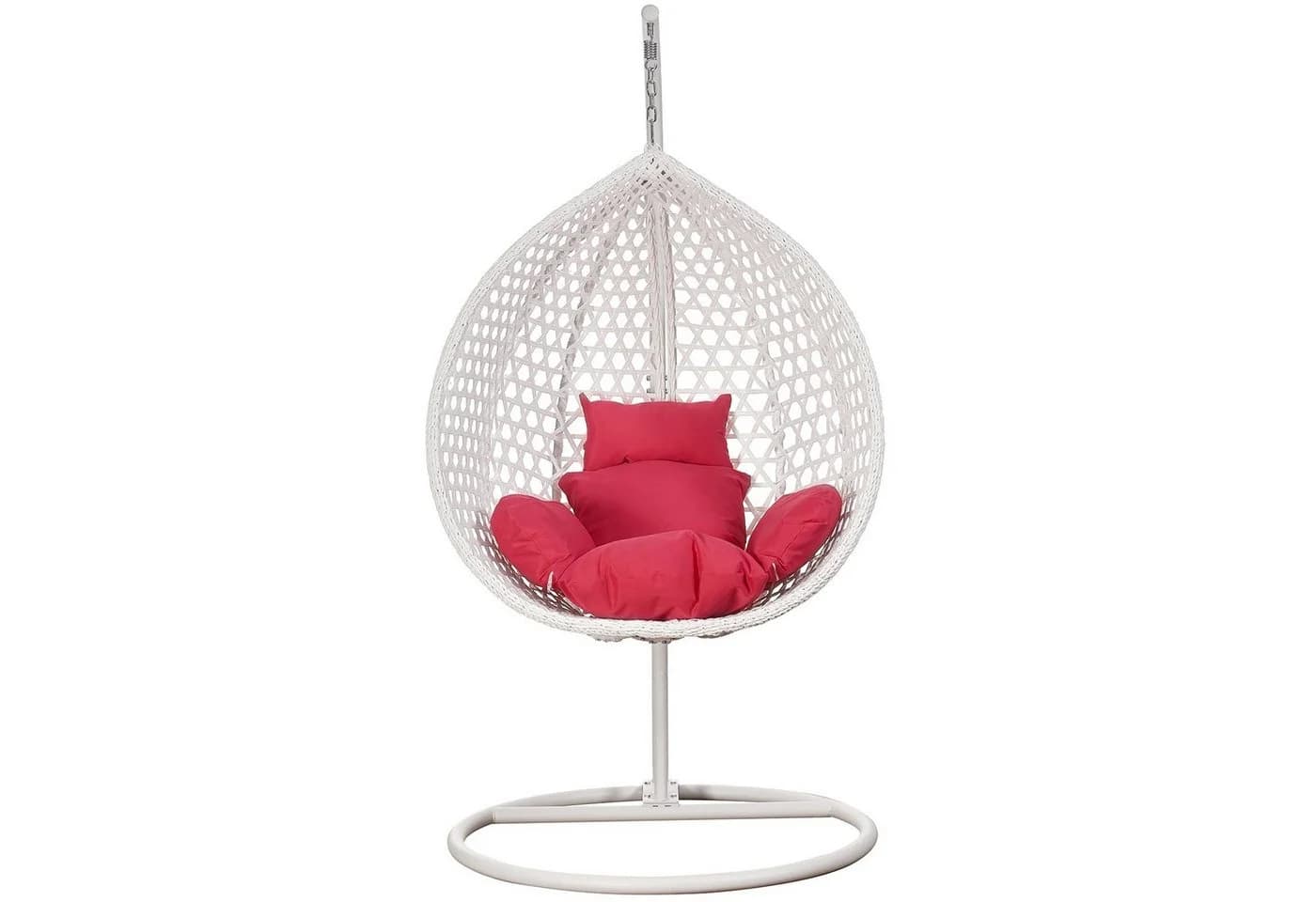 RAMROXX Hängesessel XXL Rattan Korb Weiss mit Relaxkissen Pink