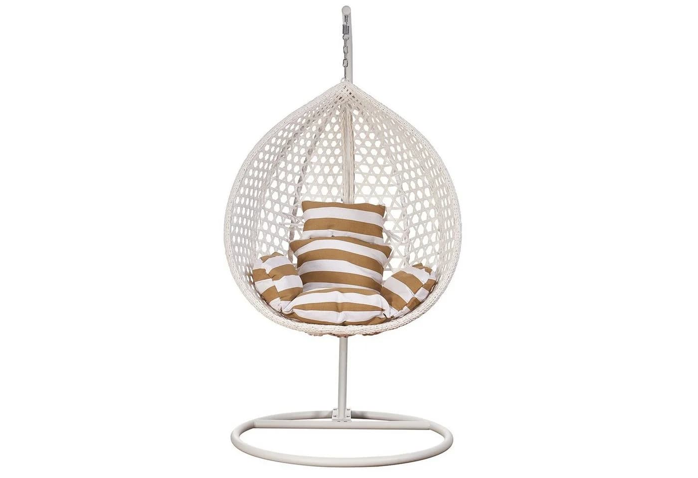 RAMROXX Hängesessel XXL Rattan Korb Weiss mit Kissen Braun