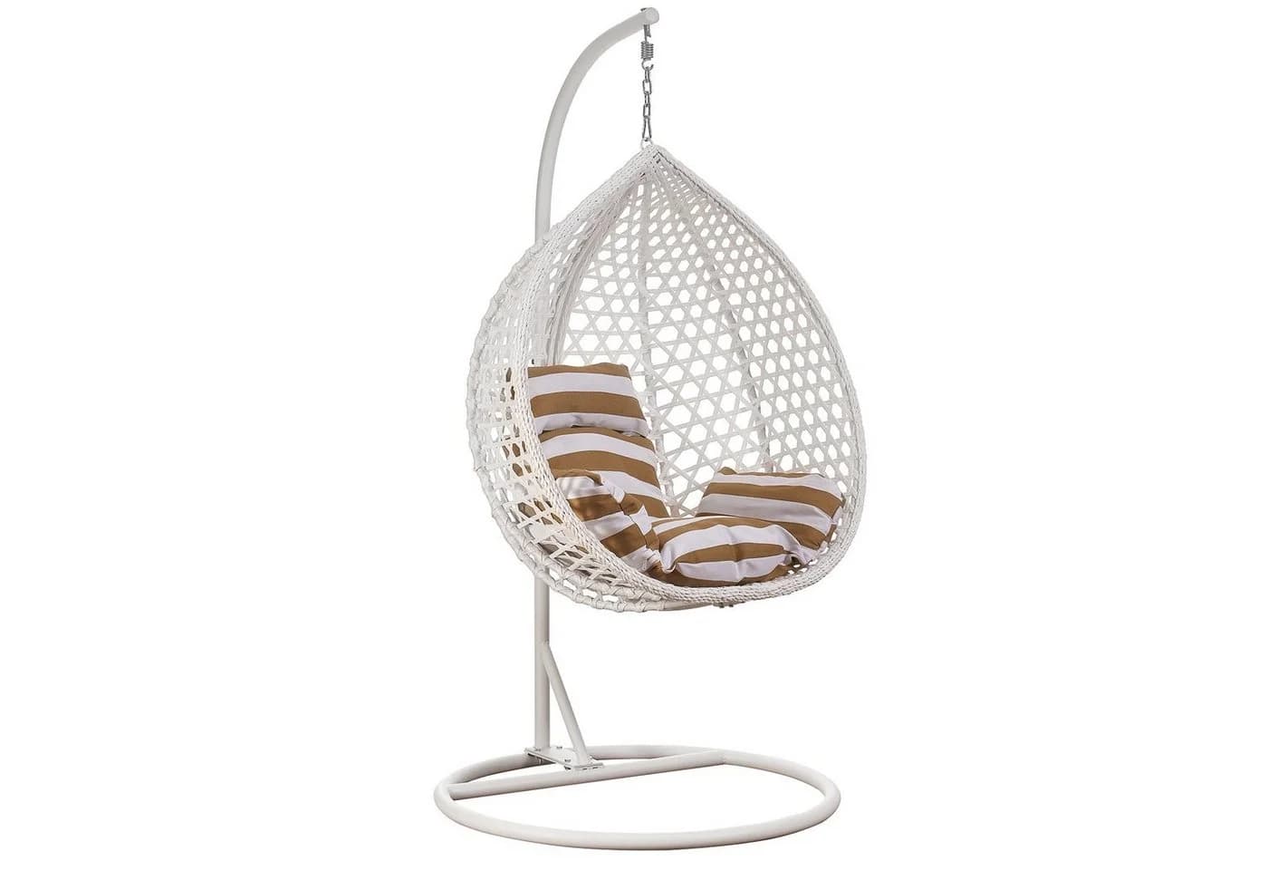 RAMROXX Hängesessel XXL Rattan Korb Weiss mit Kissen Braun - Bild 2