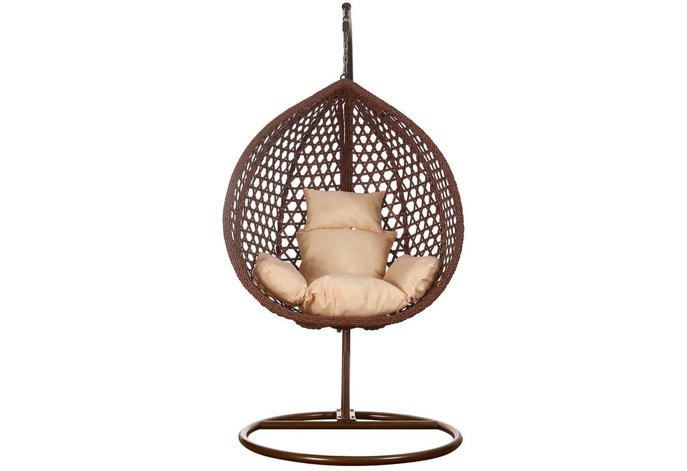 RAMROXX Hängesessel Luxus Style XXL Rattan Braun Beige mit Relaxkissen
