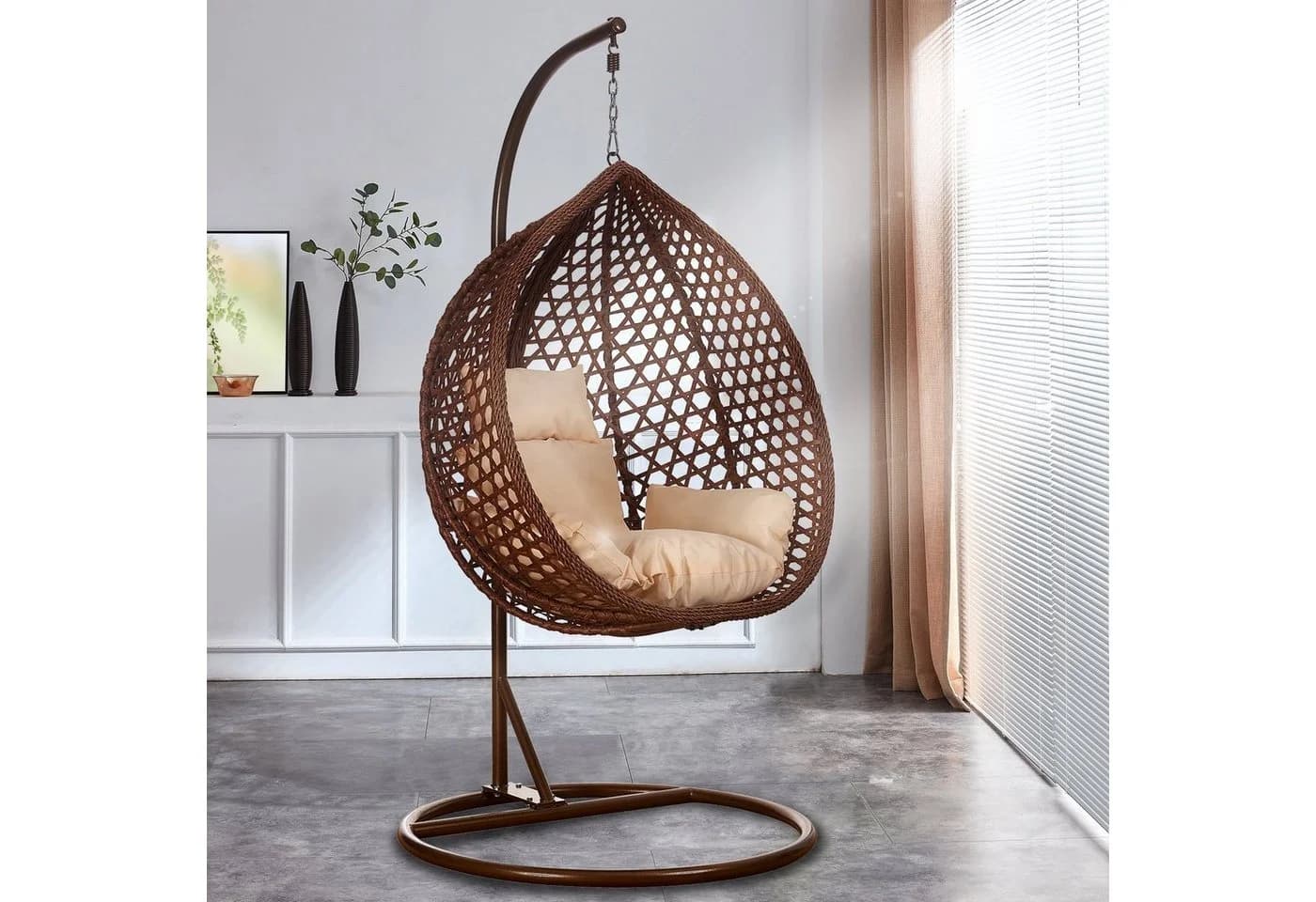 RAMROXX Hängesessel Luxus Style XXL Rattan Braun Beige mit Relaxkissen - Bild 2