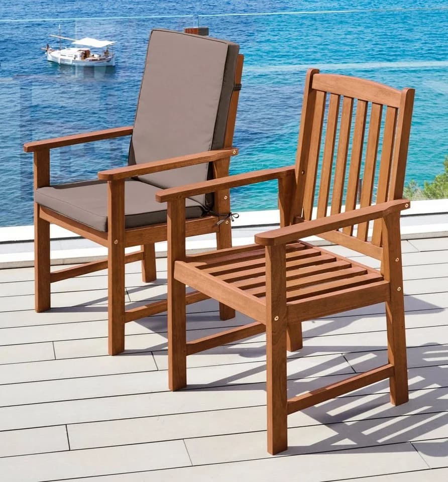 MERXX Gartenstuhl Montana 2er Set Braun Massivholz mit Kissen - Bild 2