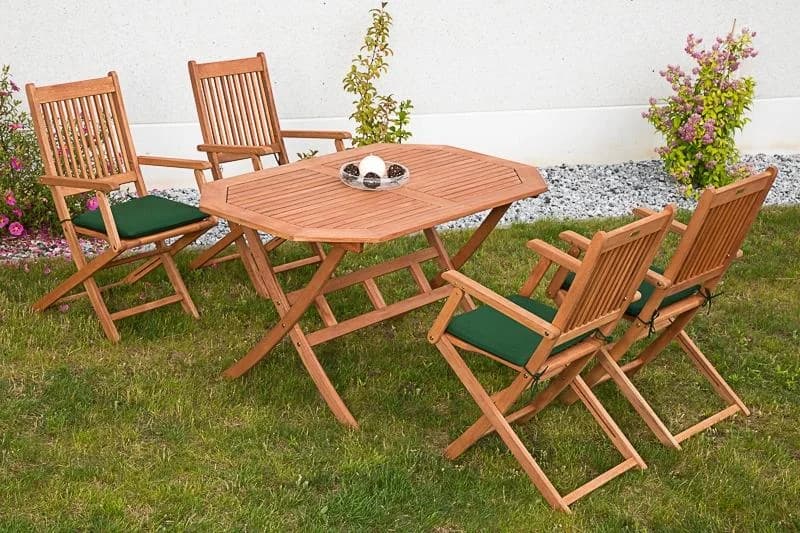 Garten-Essgruppe MERXX Rio Braun mit Eukalyptus-Tischplatte und klappbaren Hochlehnern