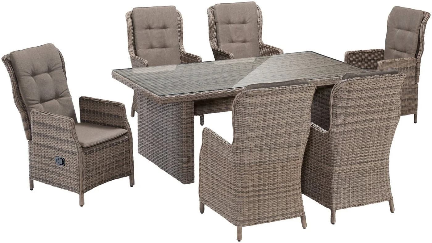 MERXX Riviera Garten-Essgruppe 6-tlg. Beige Polyrattan mit Auflagen