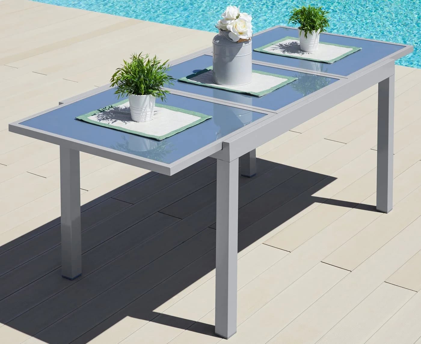MERXX Gartentisch Amalfi Ausziehbar Hellgrau Glas Aluminium