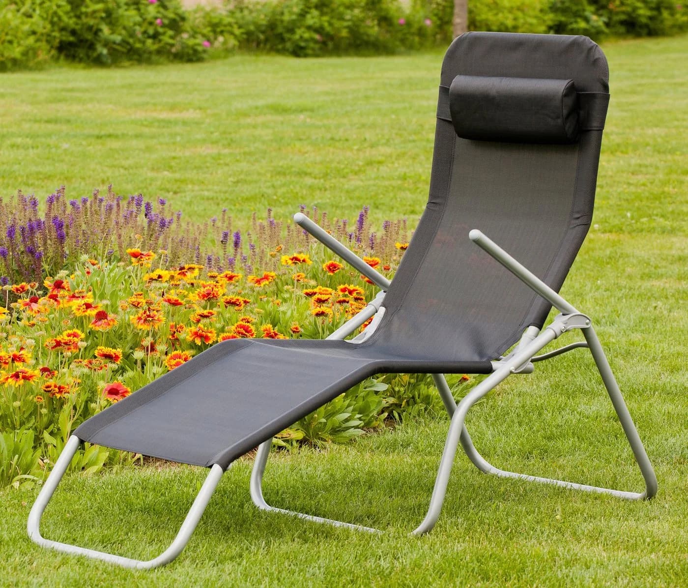 Gartenliege MERXX XXL Schwarz/Silber mit Kopfkissen - Bild 4
