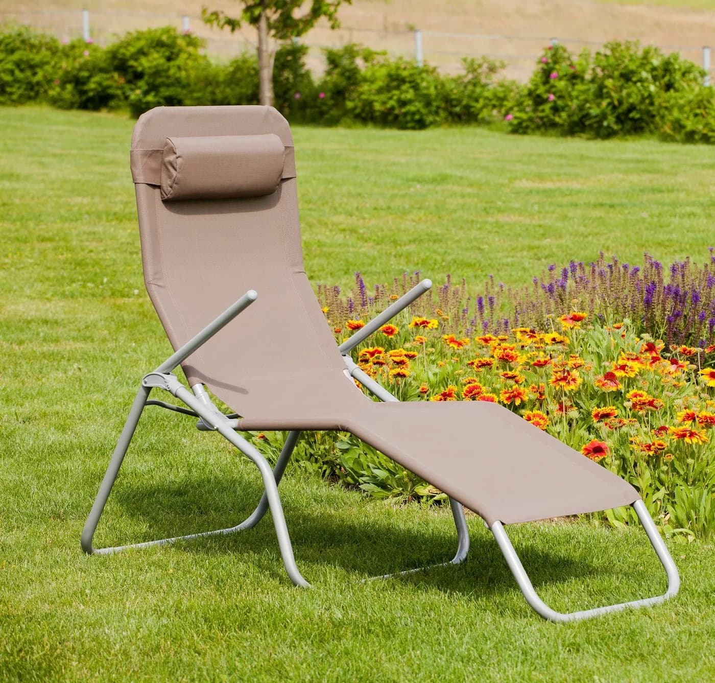MERXX Gartenliege XXL Grau Silber mit Kopfkissen - Bild 4