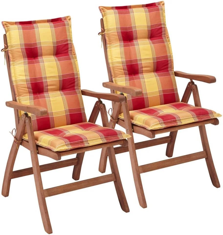 MERXX Gartenstuhl Maracaibo 2er Set Eukalyptus Braun mit Kissen