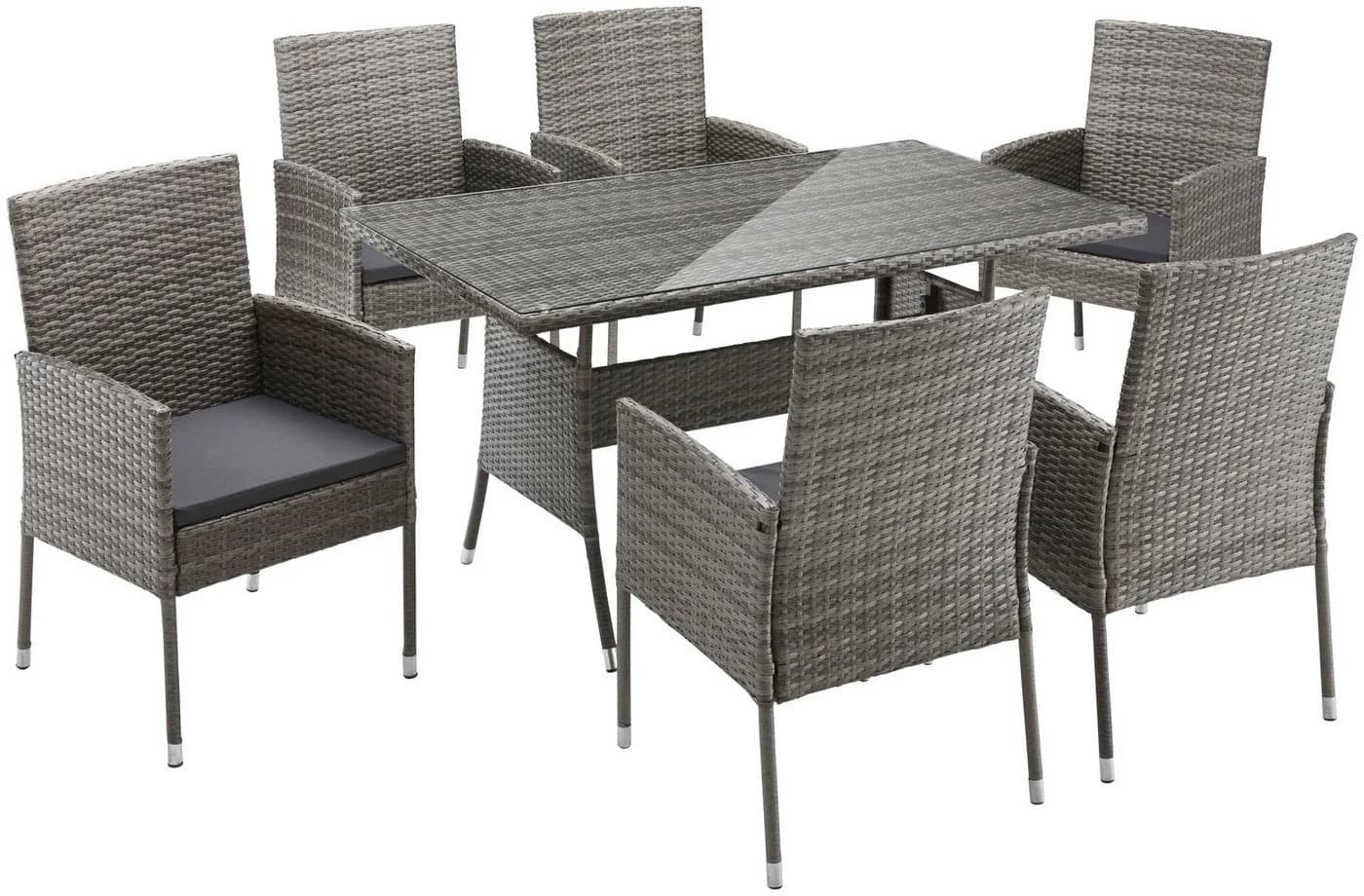 MERXX Garten-Essgruppe Costa Rica Grau 6-tlg. Polyrattan
