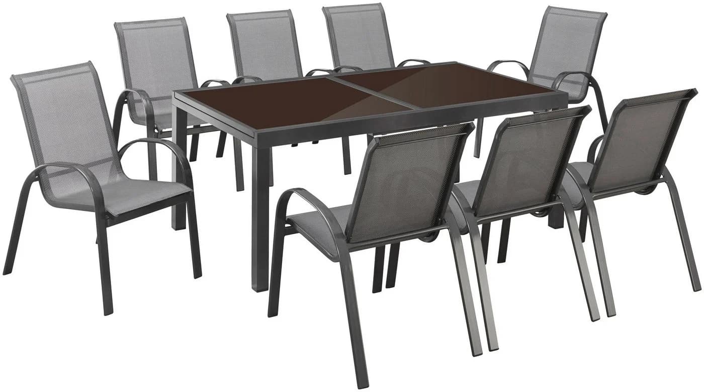 MERXX Garten-Essgruppe Amalfi 8-tlg. Grau/Braun Aluminium Polyester