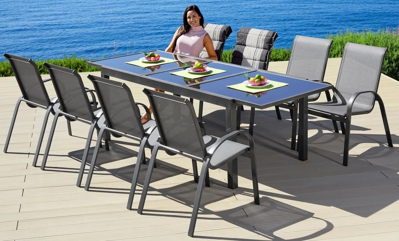 MERXX Garten-Essgruppe Amalfi 8-tlg. Grau/Braun Aluminium Polyester - Bild 2