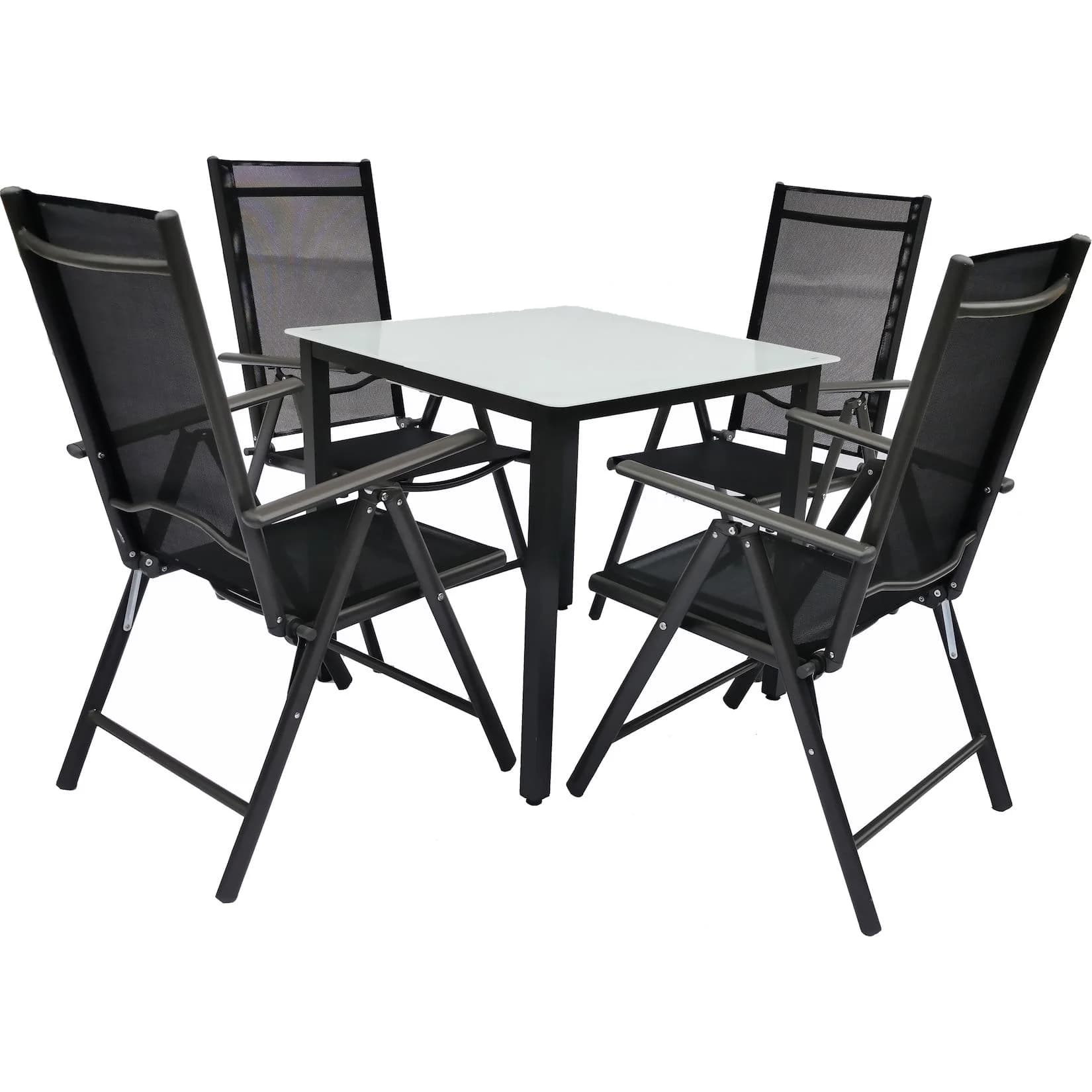 VCM 3-teiliges Gartenmöbel-Set mit ESG-Glas und klappbaren Stühlen