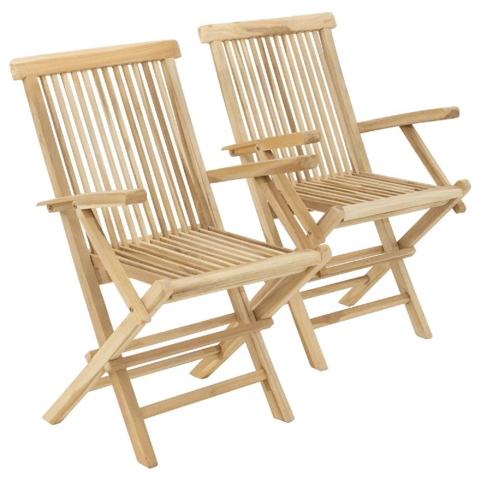 VCM 2er Set Gartenstuhl Teak Holz Klappbar Hochlehner Braun - Bild 2