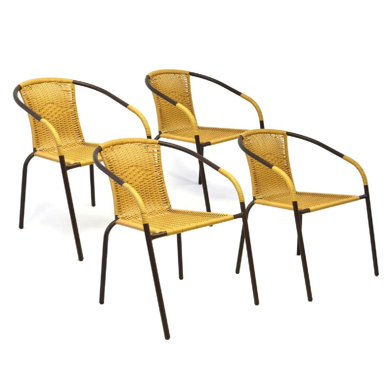 VCM 4er Set Bistrostühle Gartenstuhl Gelb Poly Rattan Stapelbar - Bild 2